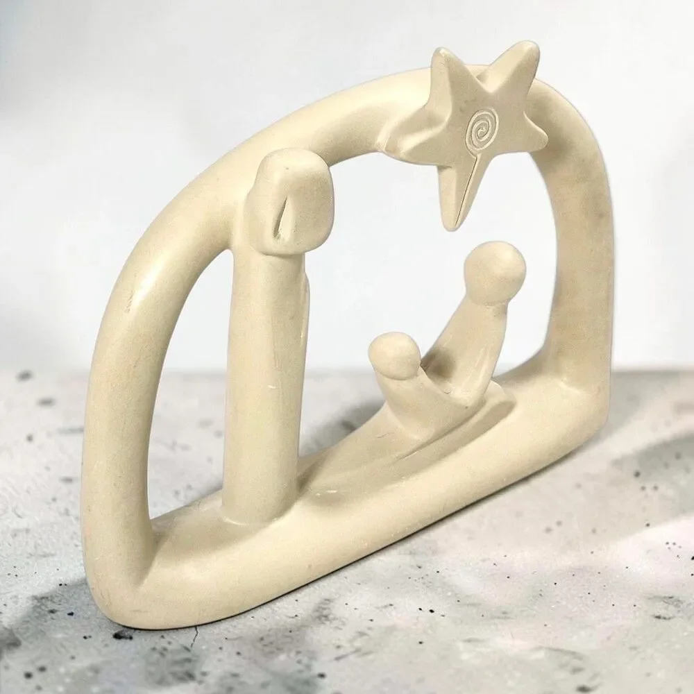 Hand Carved Kenyan Soapstone Nativity Scene Minimalist Modern Holy Family Christ